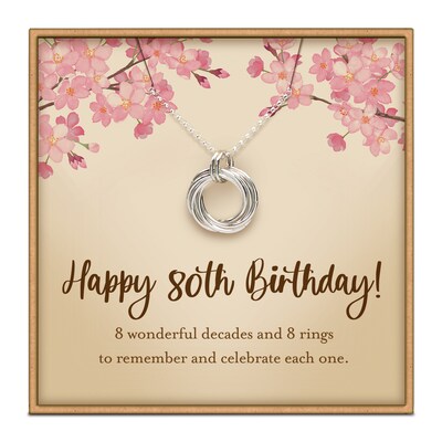 80th birthday gifts for women decades necklace birthday gift for sister birthday gift ideas 8 sterling silver interlocking rings necklace - image1